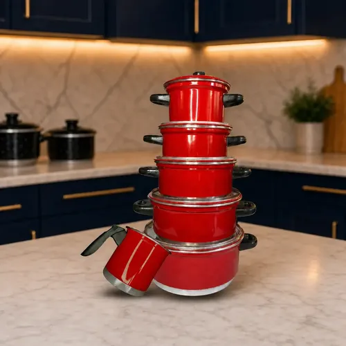 Jogo De Panelas Com 6 Peças + Cor Vermelho Pigmentado