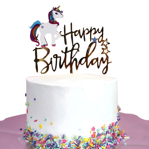 Deco Art/cake Topper Happy Birthday Unicornio/1 Set De 12 Pz