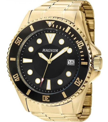 Relógio Magnum Masculino Ma33059u - Dourado Cor Da Correia Aço Cor Do Fundo Preto