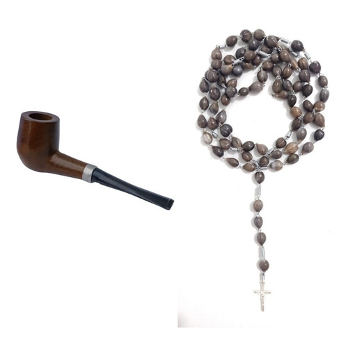Rosário 60 Cm Lagrimas De Nsa Senhora + Cachimbo Preto Velho Cor Marrom