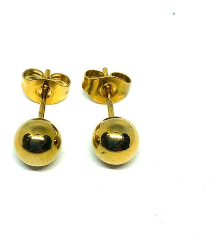 Arete Broquel  Acero Inoxidable Dorado Bola 6 Mm