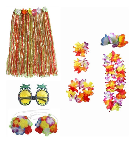 Set De Hula Hawaiano Para Niña Para Fiesta De Máscaras, 8 Pi
