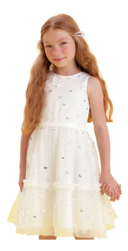 Vestido De Festa Infantil Petit Cherie Off White 21446 Br.