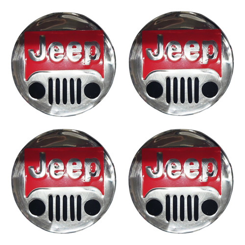 4 Emblemas Troquel Jeepautos Rojo Cromo 7 Cm Para Pegar