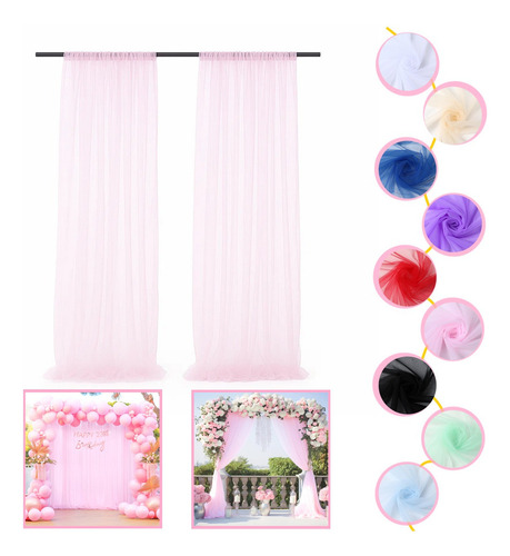 2pzs Cortinas De Malla Multicolor Decoración Boda Cumpleaños Color Rosa Claro