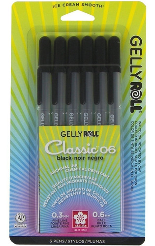 Sakura 57381 6-piece Gelly Roll Classic-06 Gel Pen Set, Fine