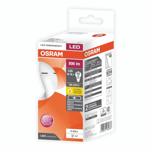 Imagen 5 de 8 de Lámpara Led Osram De Emergencia Autonóma 10w Luz Calida E27