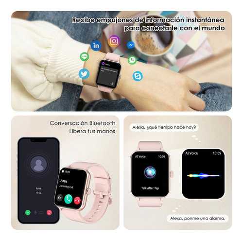 Reloj Smartwatch Mujer Hombre, Hancdon Kr86 1.95 Smart Watch, Notificación De Mensajes, Ios/android Smartwatches, Deportivo Salud, Lcd Fitness Bluetooth Color De La Caja Rosa