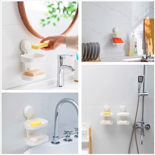 W Soporte De Jabón Con Ventosa De Doble Capa Para Baño Y.