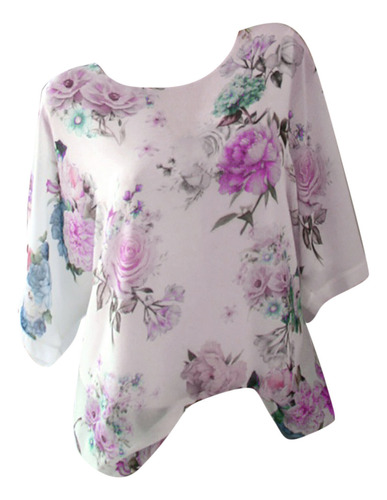 Blusa Con Cuello Y Estampado Floral De Talla Grande Para Muj