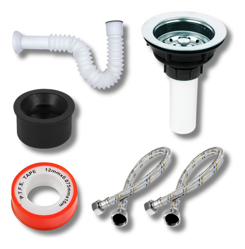 Fregadero Tarja Tina Doble Acero Inox 84x48 Con Kit Mez Flex Color Mezcladora Fija