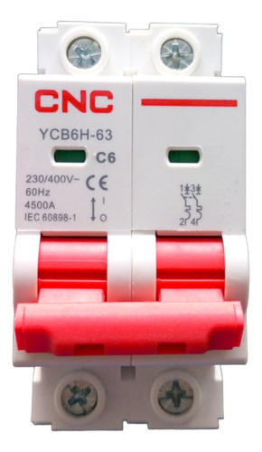 Breaker Bifásico Polo 2x6 Amp Termomagnético Ycb6h-63 Cnc