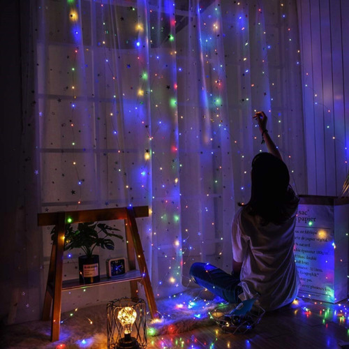 Imagen 6 de 10 de Cortina Led 3x3 Mts 300 Multicolor Boda Usb Navidad