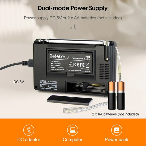 Imagen 5 de 7 de Radio Portátil V111 Rec Sd Aux Am/fm Despertador 10khz