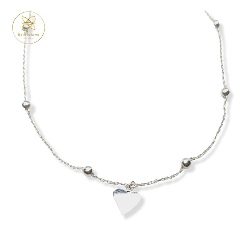 Imagen 2 de 5 de Cadena Plata Choker Bolitas Con Corazon