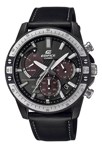 Pulseira de relógio masculina Casio EQS-930TL-1AVUDF Edifice, cor preta, moldura, cor de fundo prateada, cor de fundo preta