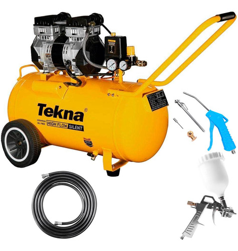 Compressor De Ar 2,5hp 50l 9,1pés Isento De Óleo Kit 5 Pçs Cor Amarelo Fase Elétrica Monofásica Frequência 60hz 220v