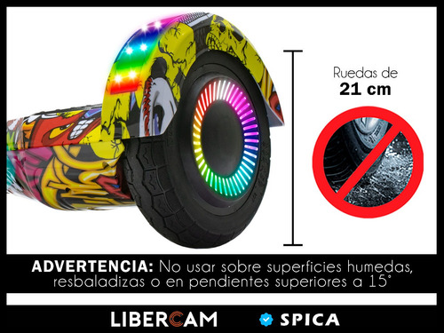 Imagen 7 de 10 de Patineta Scooter Electrica Hoverboard Spica S-90 Luz Rgb Bt