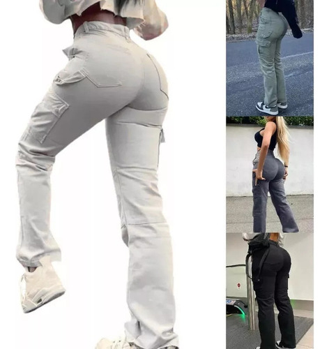 Pantalones Blanco Joggers Tiro Alto De Mujer Cargo Mezclilla