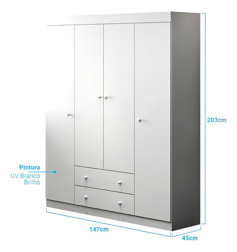 Guarda Roupa Infantil Helena Com 4 Portas - Branco