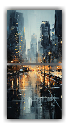 120x60cm Cuadro Decorativo Ciudad Impresionista Resplandor A