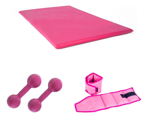 Par Halter 1kg Rosa + Par Caneleira 1kg Rosa + Colchonete 