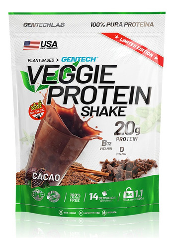 Veggie Protein Shake Gentech X 500g Plant Based Sabor Cacao