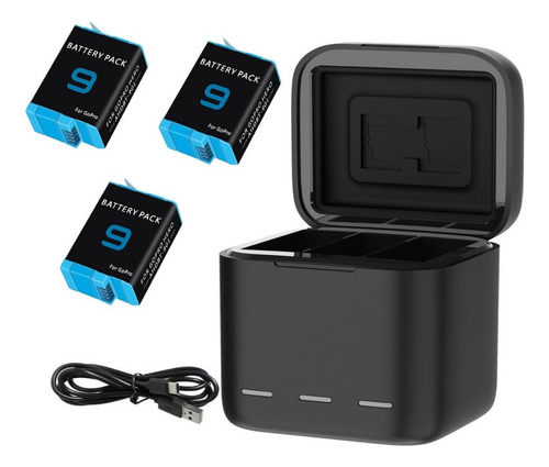 Carregador Triplo + 3 Baterias P/ Gopro Hero 9 10 11 12
