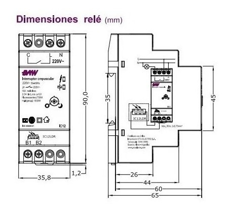 Imagen 2 de 9 de Interruptor Crepuscular Baw Fotocontrol Electronico Riel Din