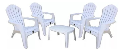 Combo 4 Silla Miami Blanca Plastico Mascardi 1 Mesa Ratona