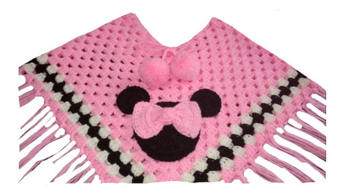 Poncho Minnie Tejido A Mano Crochet Lana Bebe Hasta 2 Años
