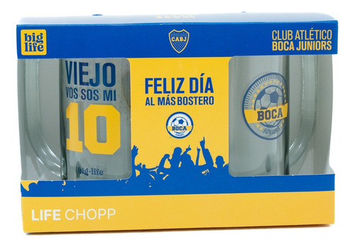 Combo Chop Vidrio Boca Juniors Día De Padre Xeneize Big Life Multicolor