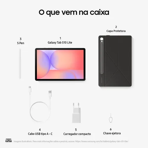 Tablet Samsung Galaxy Tab S10 Lite 5G, 128GB, 6GB RAM, Tela 10.9