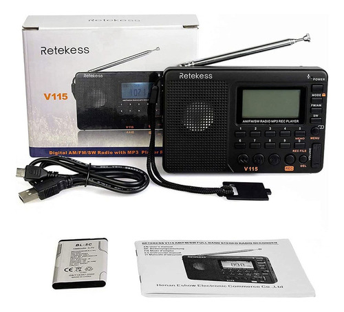 // Rádio Portátil Retekess V115 Am Fm Sw Pocket Recorder