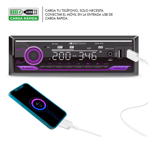 Kit Autoestéreo Bt Usb C/carga+ 4 Bocinas 6.5 By Soundstream