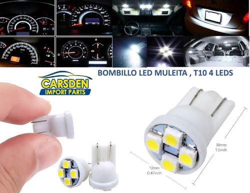 Bombillo Muelita 4 Leds, T10, Luz Blanca , Autos (kit)