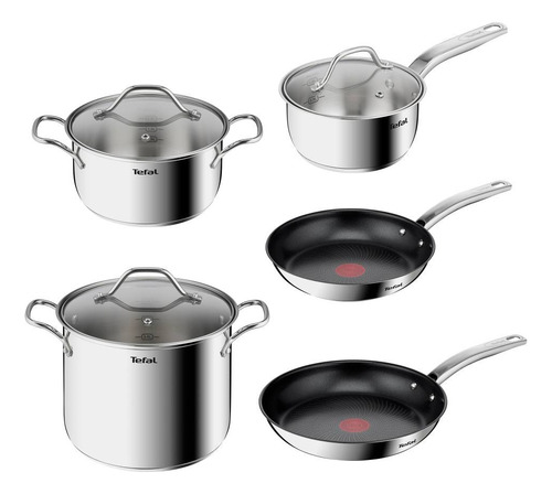 Batería De Cocina Tefal Intuition 8 Pzas Acero Inoxidable Color Plateado
