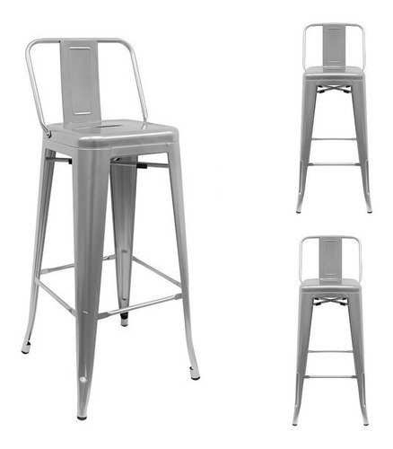 Banco Respaldo Bajo 76cm Tipo Tolix Juego De 3 De Piezas