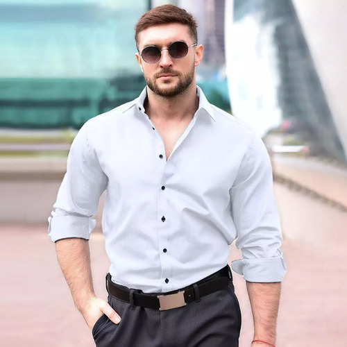 Camisa Delgada De Negocios Simple Antiarrugas Para Hombres