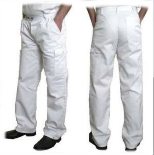 Pantalon Cargo Trabajo Blanco 6 Bolsillos.- Talles 38 Al 60.