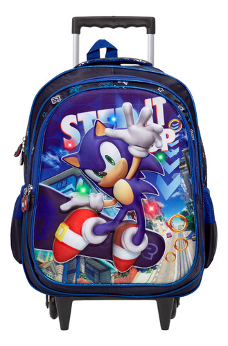 Mochila Infantil Menino Com Rodinhas Desenho Sonic Luz Led