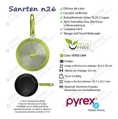 Sarten Pyrex 26 Cm  Antiadherente Teflon Fuego C