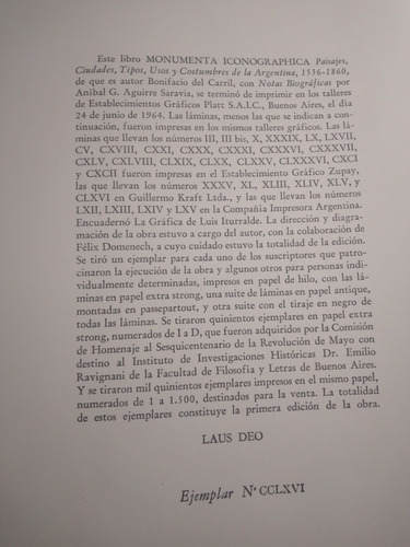 Monumenta Iconográphica. Bonifacio Del Carril. Imp. (400 (Usado)