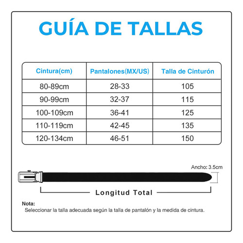 Cinturón Para Hombre Cinto Cuero Ancho 3cm Hebilla Ajustable Color Negro Diseño De La Tela Lisa Talla 105