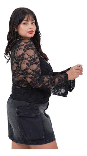 Top De Encaje Manga Larga Circe Xl Talles Grandes