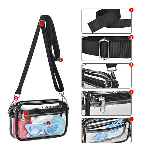 2 Bolso Bandolera Transparente Bolso De Hombro De Uso Negro