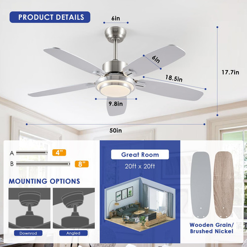 Ventilador De Teto Hounberi 50cm Com Luz E Controle Remoto/a
