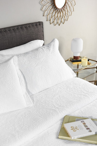 Imagen 9 de 9 de Cubrecama Algodón Jacquard Importado + Funda - Twin Blanco