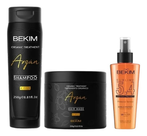 Bekim Kit Argan 4 Oils Shampoo, Mascara Y Protector Térmico 