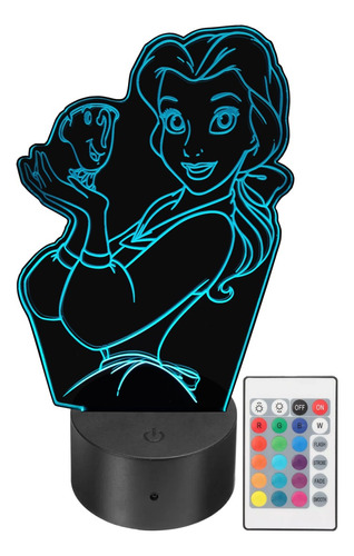 Lámpara Led Bella Princesa Disney Rgb Personalizada